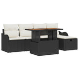 vidaXL Tuinbank Set met kussen met opslag 6 pcs Zwart poly rattan