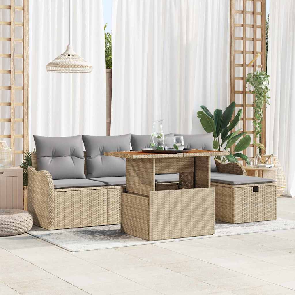 vidaXL Tuinbank Set met kussen met opslag 6 pcs Zwart poly rattan