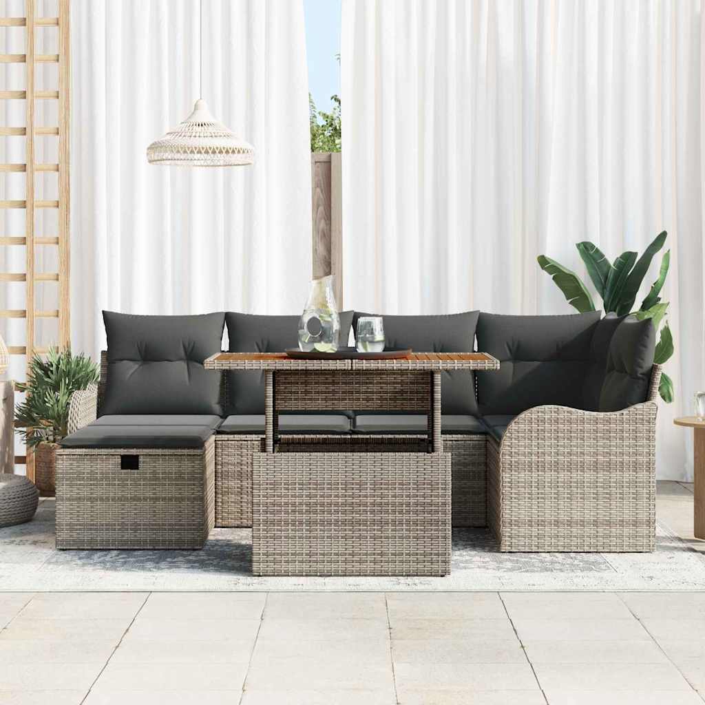 vidaXL Tuinbank Set met kussen met opslag 7 pcs Zwart poly rattan
