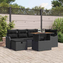 vidaXL Tuinbank Set met kussen met opslag 7 pcs Zwart poly rattan