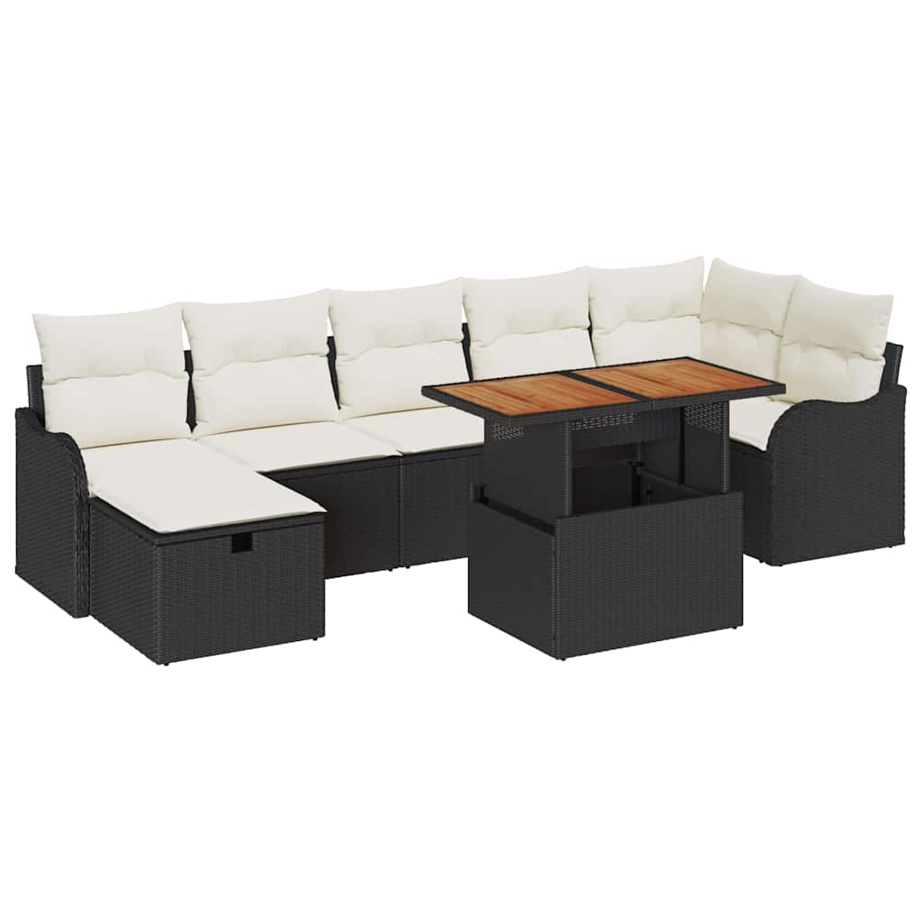 vidaXL Tuinbank Set met kussen met opslag 8 pcs Zwart poly rattan