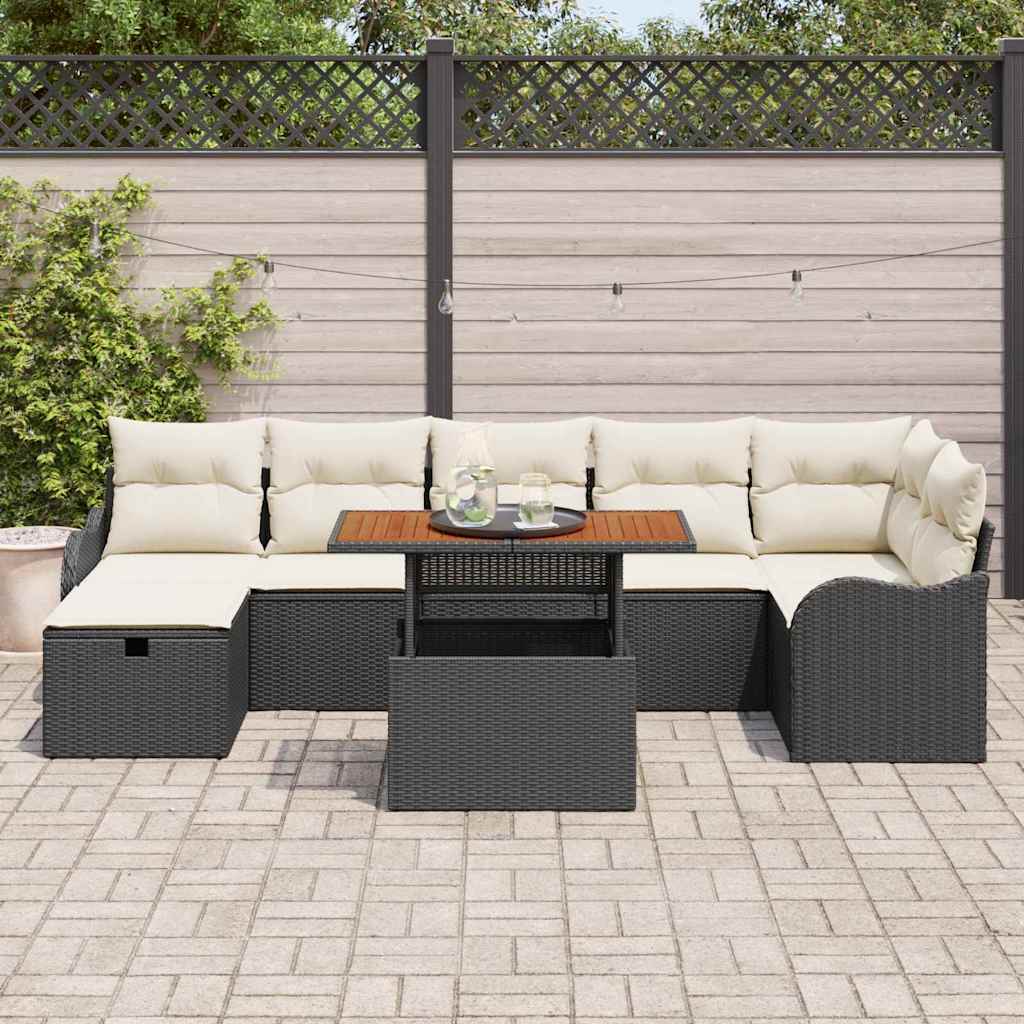 vidaXL Tuinbank Set met kussen met opslag 8 pcs Zwart poly rattan