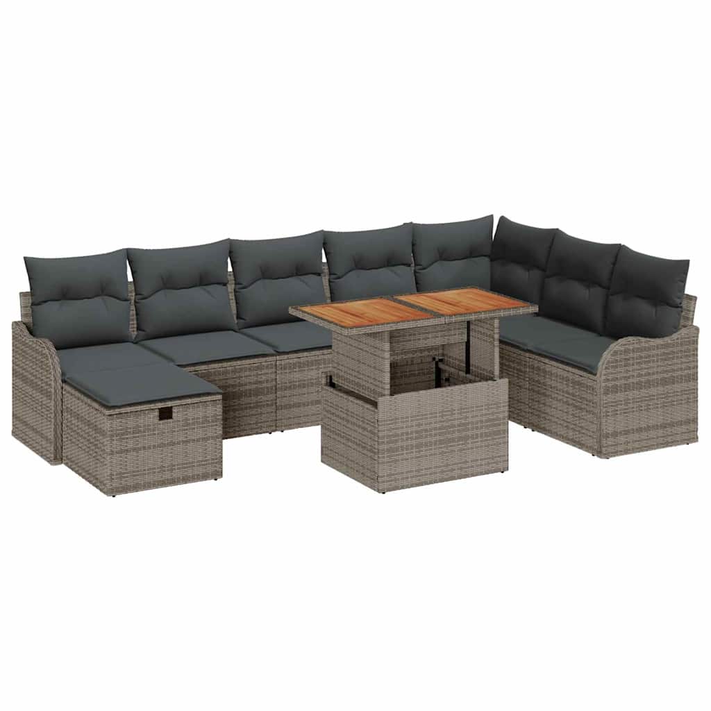 vidaXL Tuinbank Set met kussen met opslag 9 pcs Zwart poly rattan