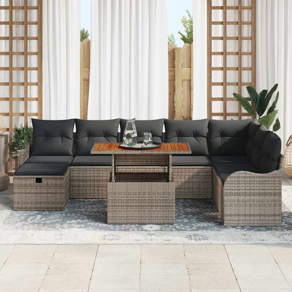 vidaXL Tuinbank Set met kussen met opslag 9 pcs Zwart poly rattan