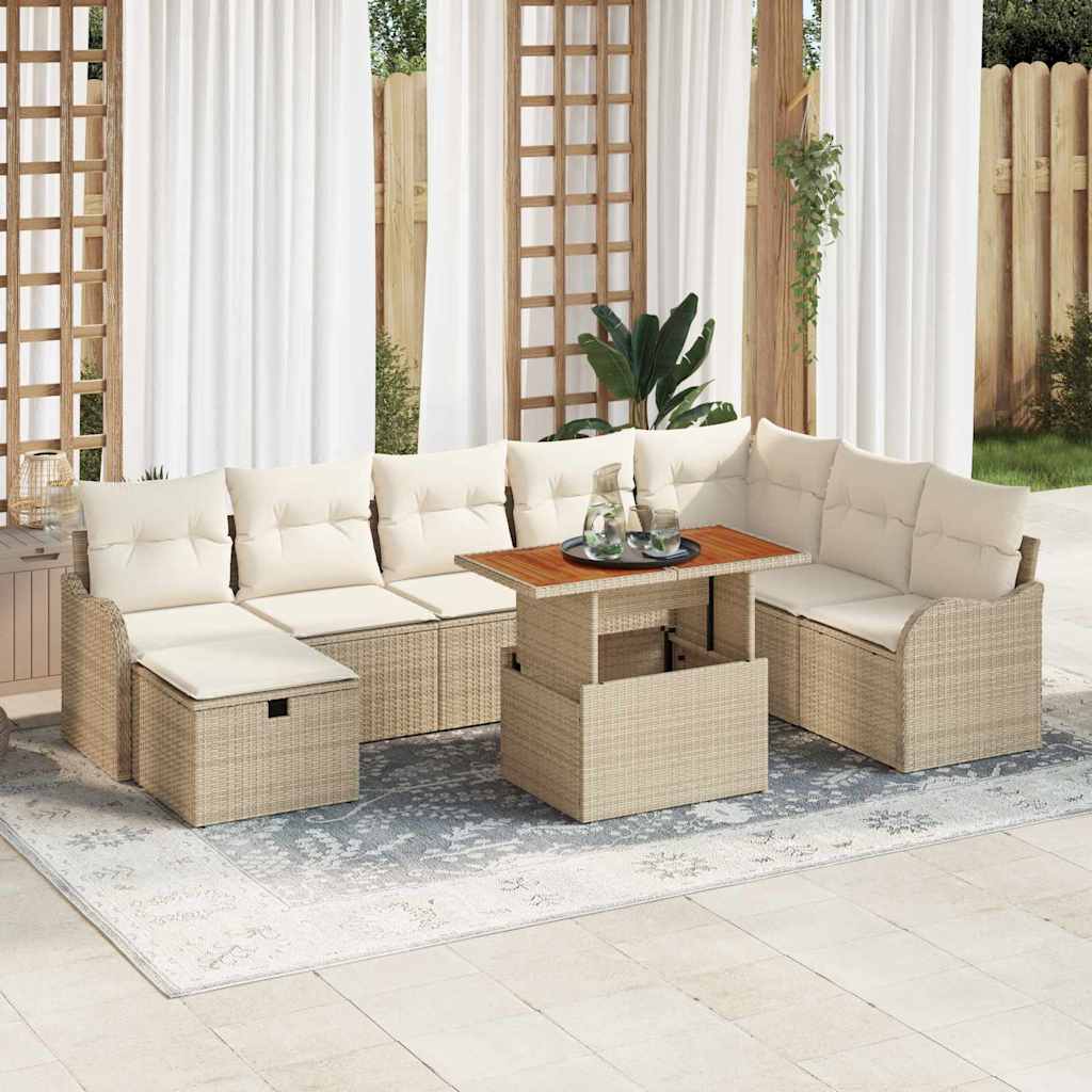 vidaXL Tuinbank Set met kussen met opslag 9 pcs Zwart poly rattan