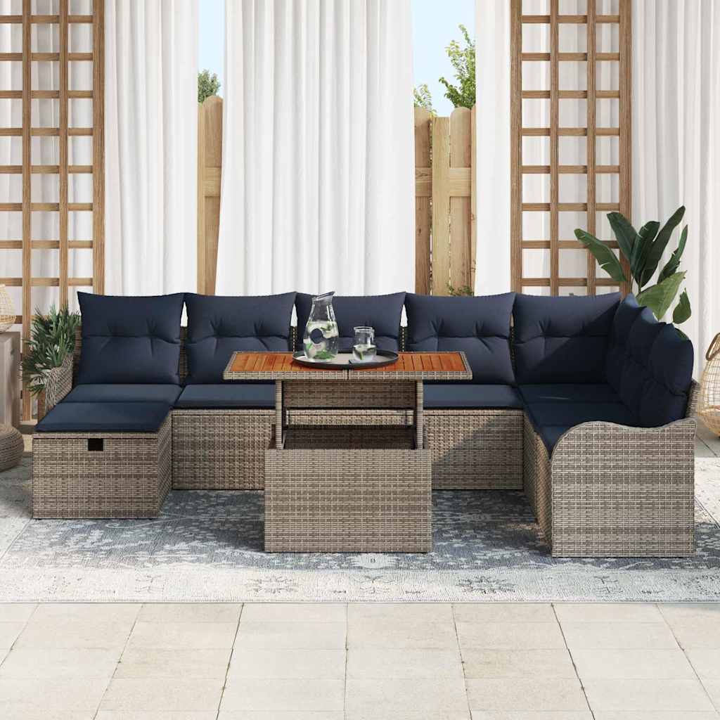 vidaXL Tuinbank Set 9 st Grijs poly rattan