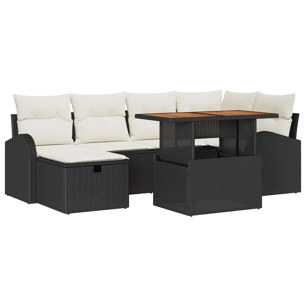vidaXL Garden Sofa Set 7 pcs Black poly rattan
