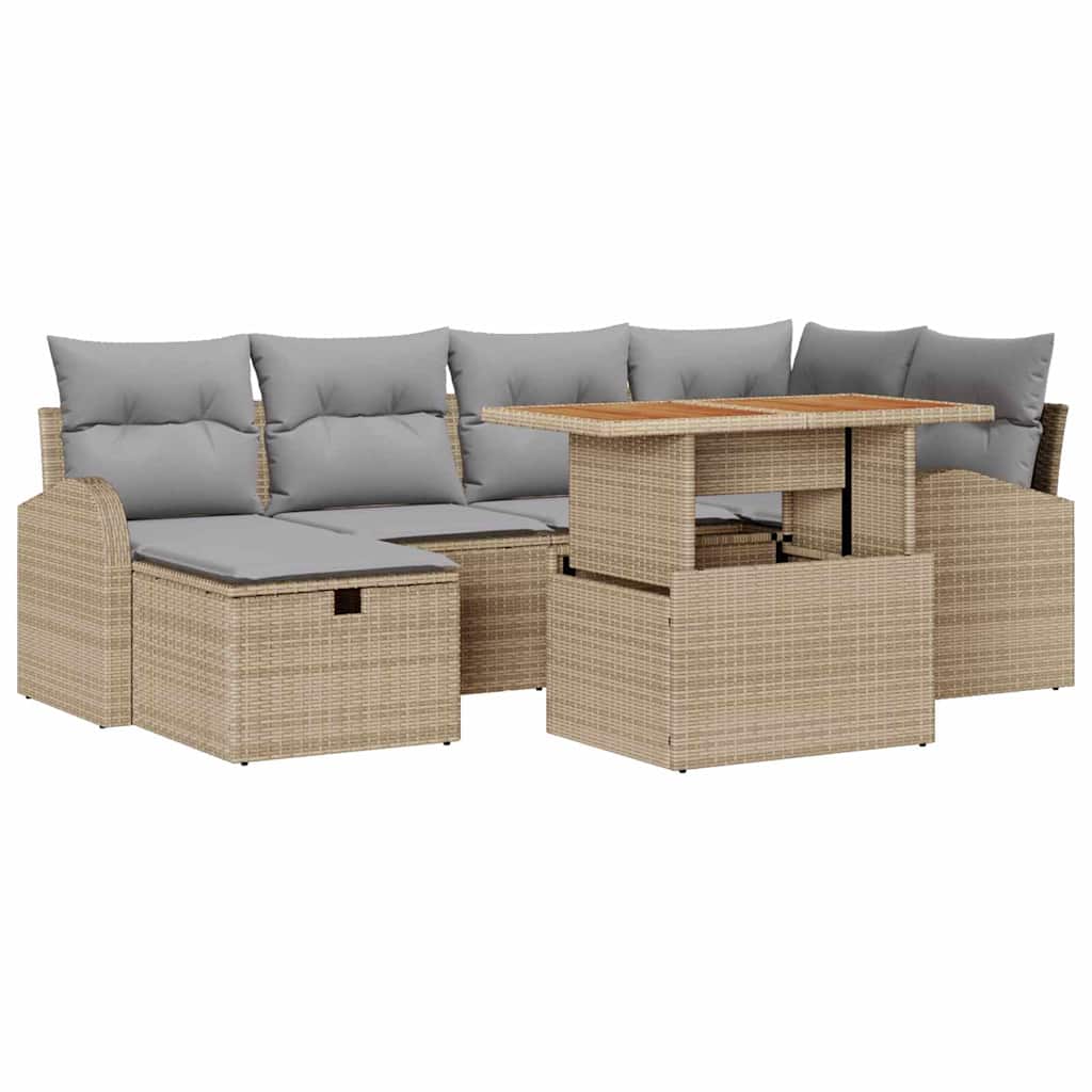 vidaXL Tuinbank Set met kussen met opslag 7 pcs Grijs poly rattan