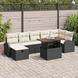 vidaXL Tuinbank Set met kussen met opslag 8 pcs Zwart poly rattan