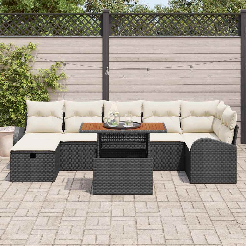 vidaXL Tuinbank Set met kussen met opslag 8 pcs Zwart poly rattan