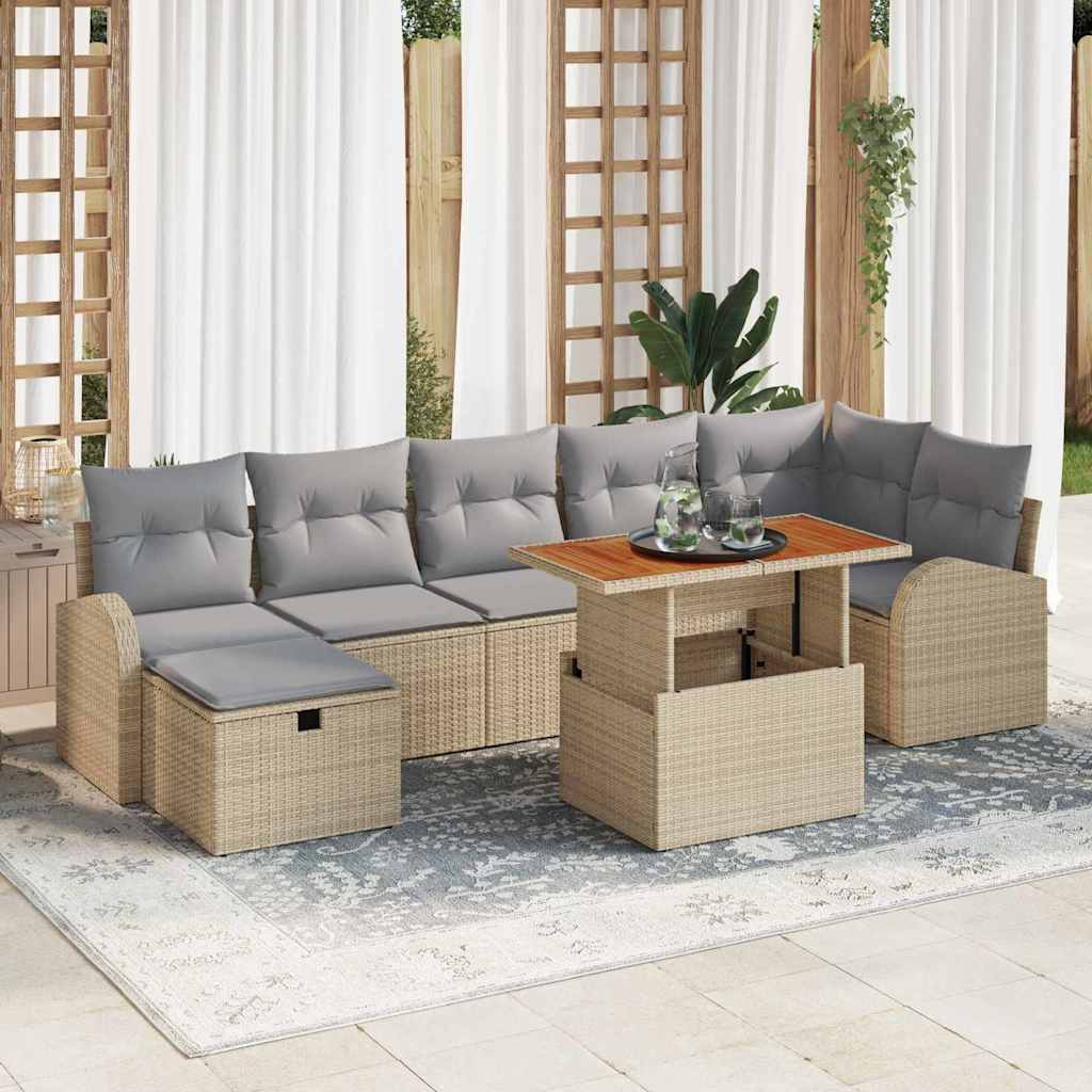 vidaXL Tuinbank Set met kussen met opslag 8 pcs Zwart poly rattan