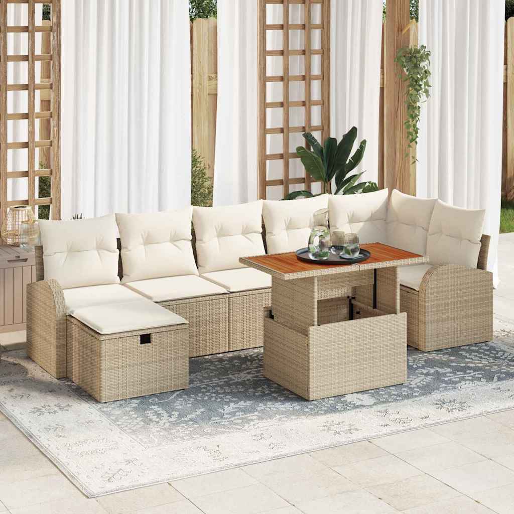 vidaXL Tuinbank Set met kussen met opslag 8 pcs Zwart poly rattan