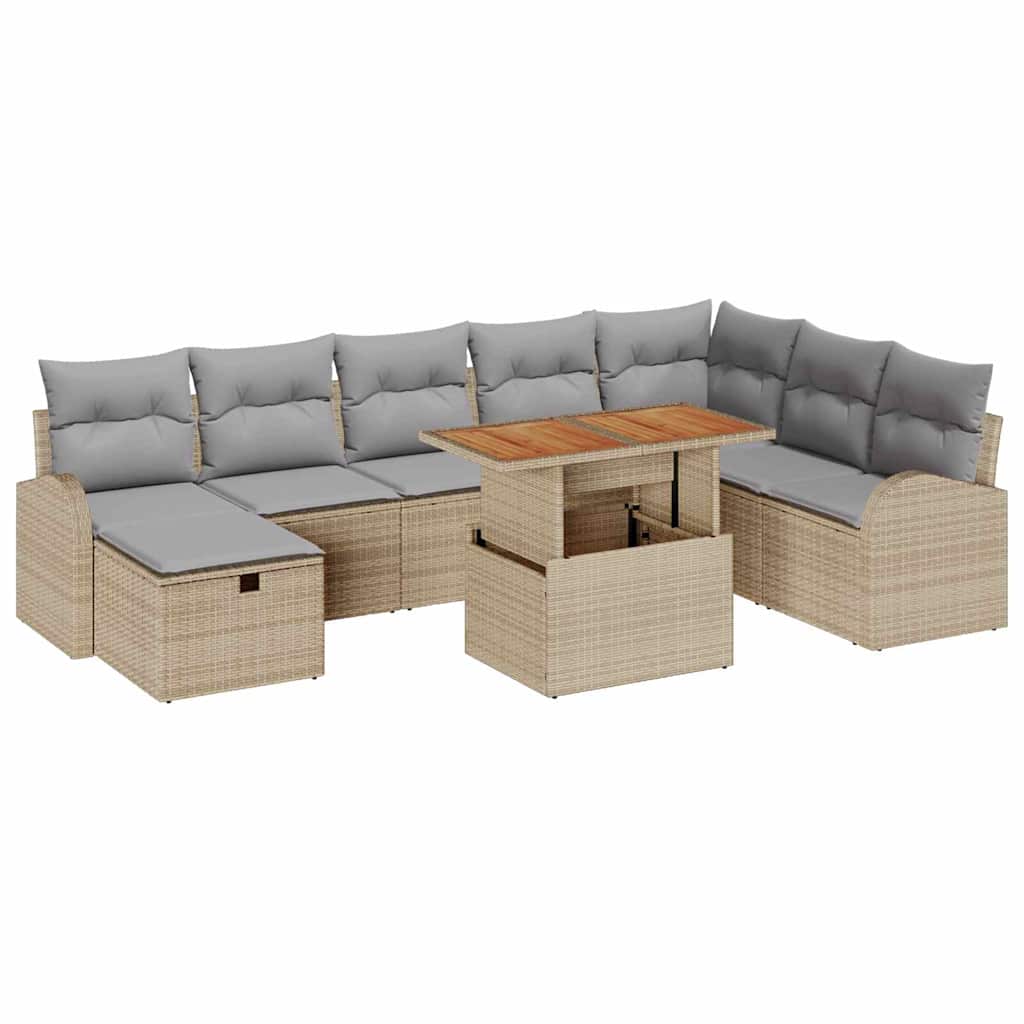 vidaXL Tuinbank Set met kussen met opslag 9 pcs Zwart poly rattan