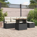 vidaXL Tuinbank Set met kussen met opslag 6 pcs Zwart poly rattan