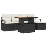 vidaXL Tuinbank Set met kussen met opslag 6 pcs Zwart poly rattan