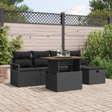 vidaXL Tuinbank Set met kussen met opslag 6 pcs Zwart poly rattan