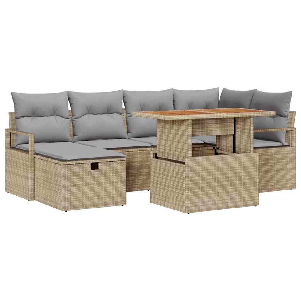 vidaXL Tuinbank Set met kussen met opslag 7 pcs Zwart poly rattan