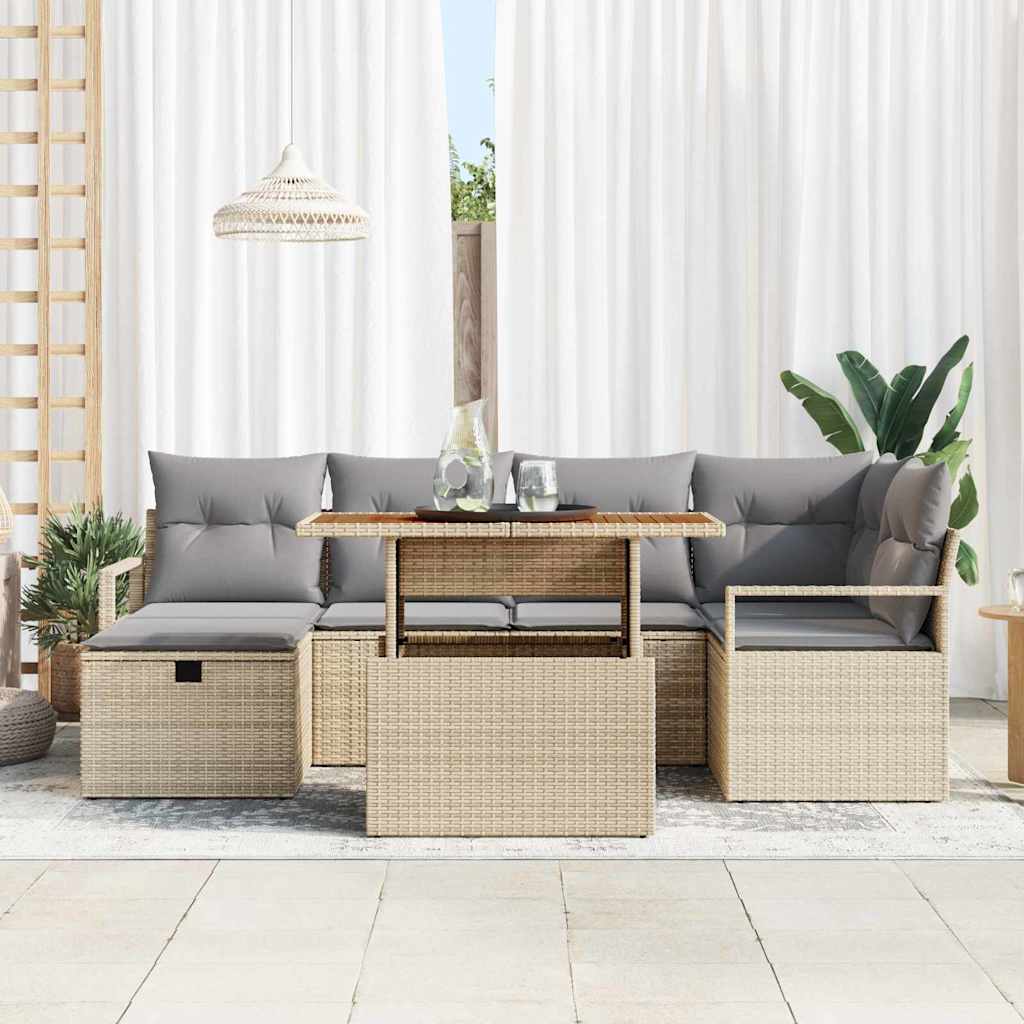 vidaXL Tuinbank Set met kussen met opslag 7 pcs Zwart poly rattan