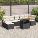 vidaXL Tuinbank Set met kussen met opslag 8 pcs Zwart poly rattan