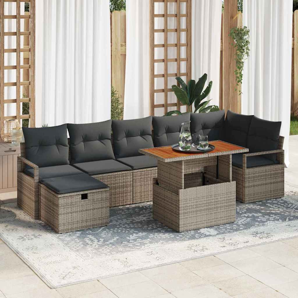 vidaXL Tuinbank Set met kussen met opslag 8 pcs Zwart poly rattan