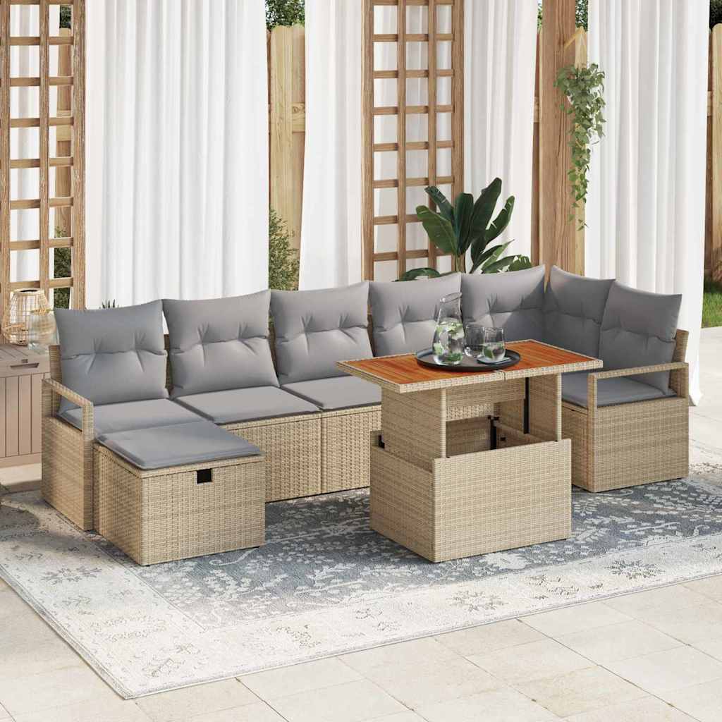 vidaXL Tuinbank Set met kussen met opslag 8 pcs Zwart poly rattan