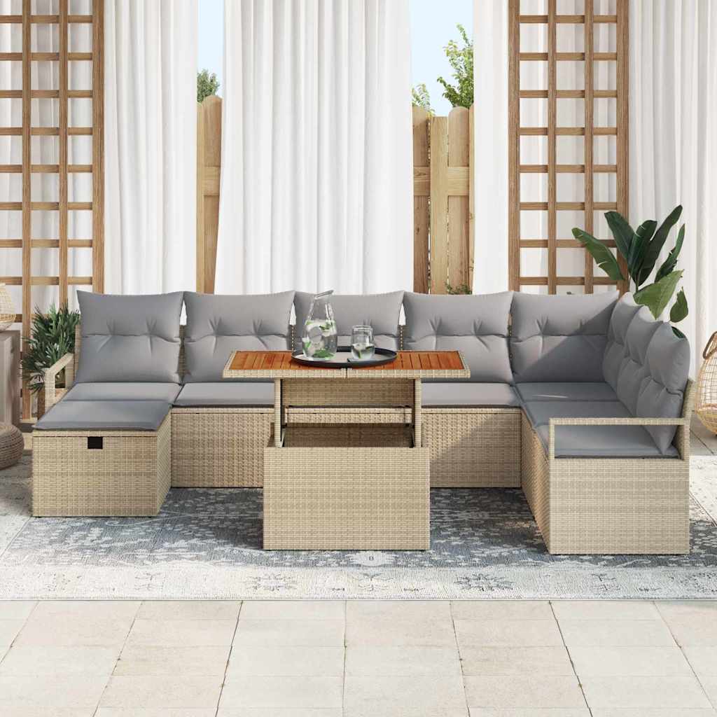 vidaXL Tuinbank Set met kussen met opslag 9 pcs Zwart poly rattan