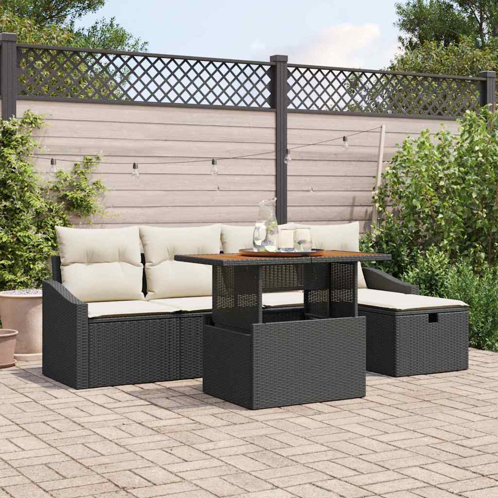 vidaXL Tuinbank Set met kussen met opslag 6 pcs Zwart poly rattan