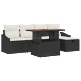 vidaXL Tuinbank Set met kussen met opslag 6 pcs Zwart poly rattan