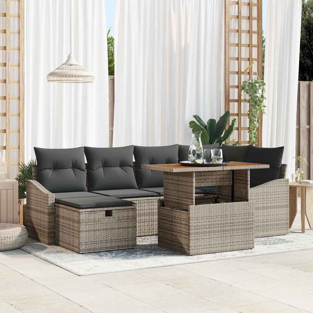 vidaXL Tuinbank Set met kussen met opslag 7 pcs Zwart poly rattan