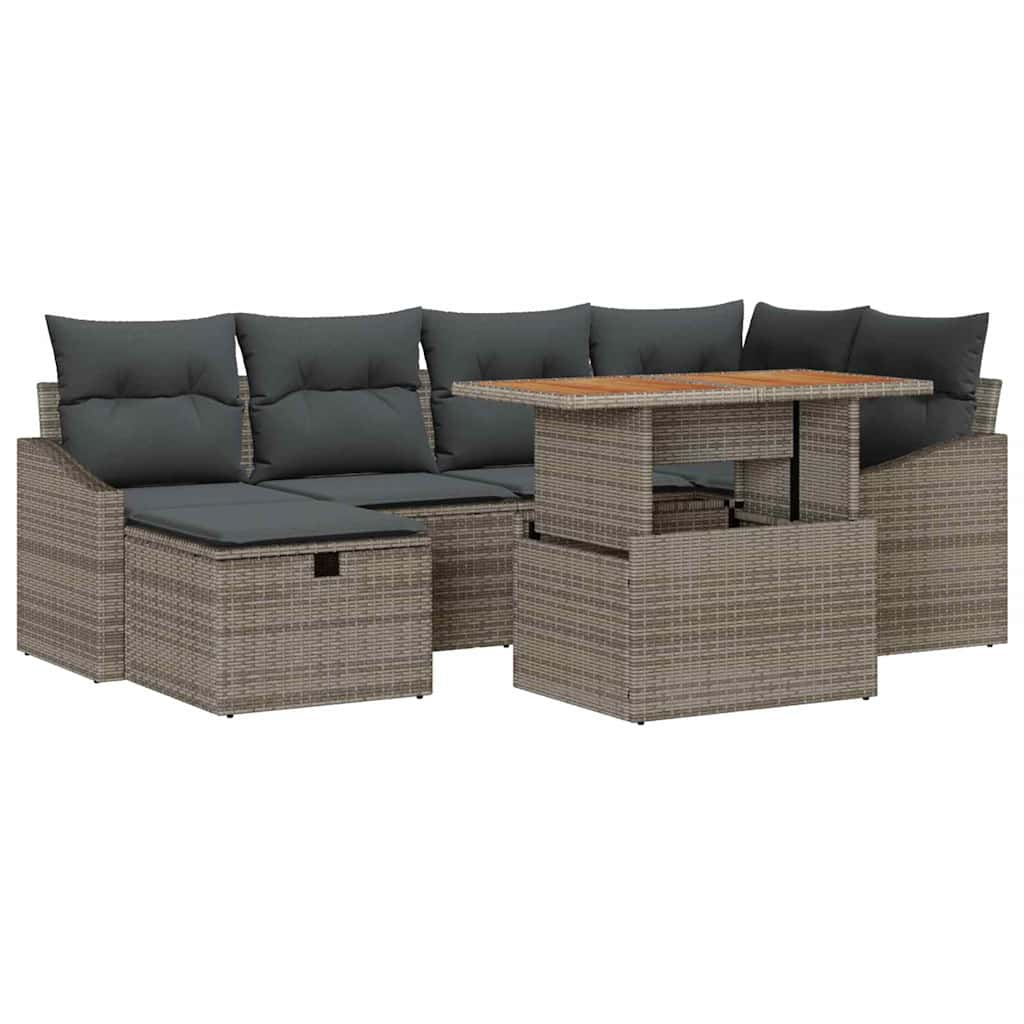 vidaXL Tuinbank Set met kussen met opslag 7 pcs Zwart poly rattan
