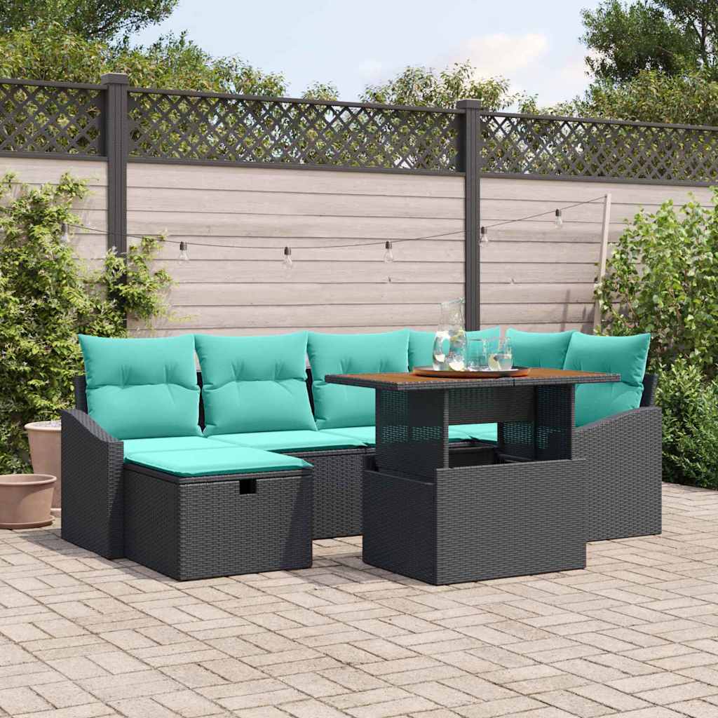 vidaXL Tuinbank Set met kussen met opslag 7 pcs Zwart poly rattan