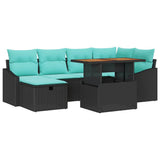 vidaXL Tuinbank Set met kussen met opslag 7 pcs Zwart poly rattan