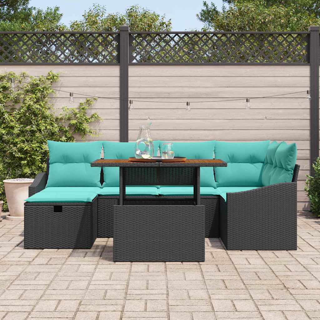 vidaXL Tuinbank Set met kussen met opslag 7 pcs Zwart poly rattan