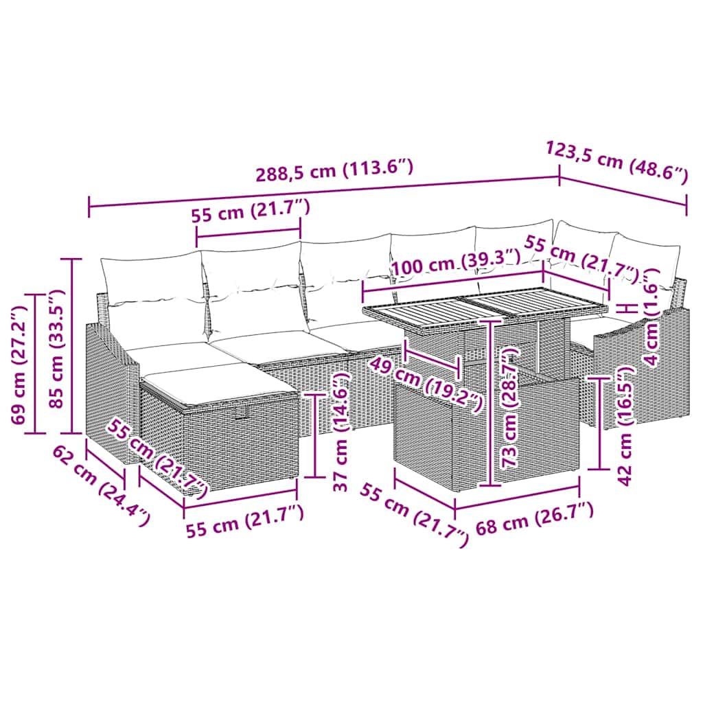 vidaXL Tuinbank Set met kussen met opslag 8 pcs Zwart poly rattan