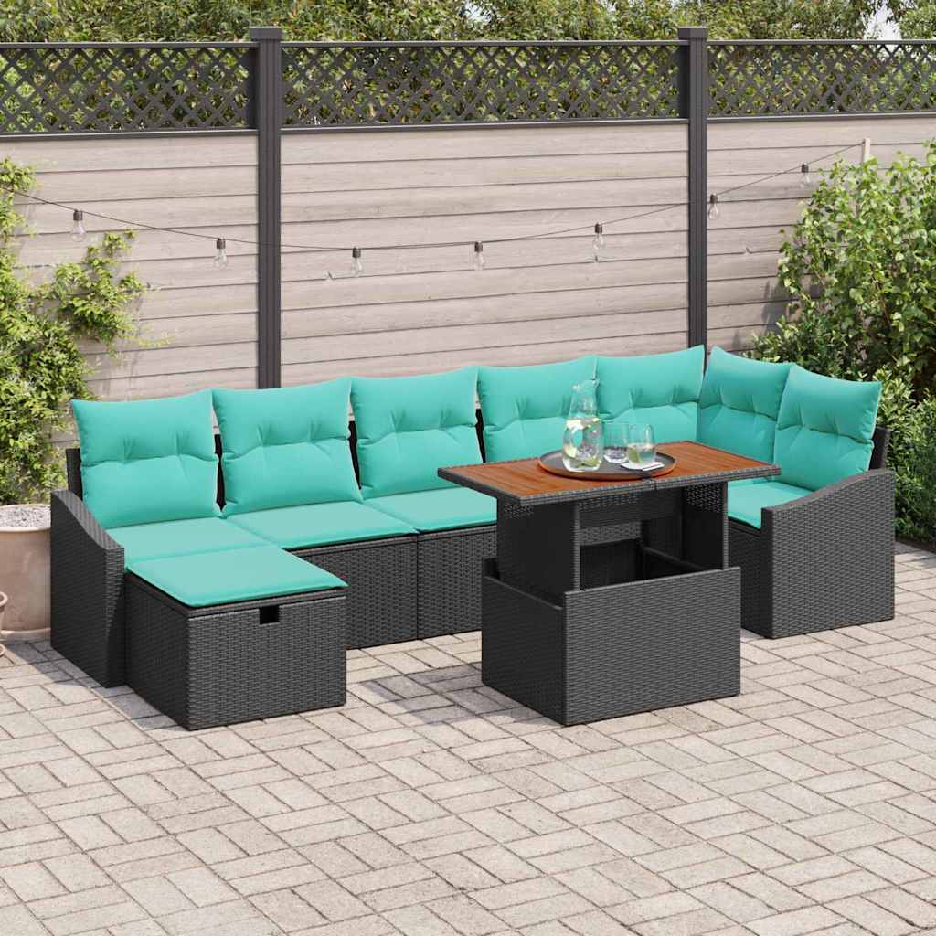 vidaXL Tuinbank Set met kussen met opslag 8 pcs Zwart poly rattan