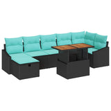 vidaXL Tuinbank Set met kussen met opslag 8 pcs Zwart poly rattan