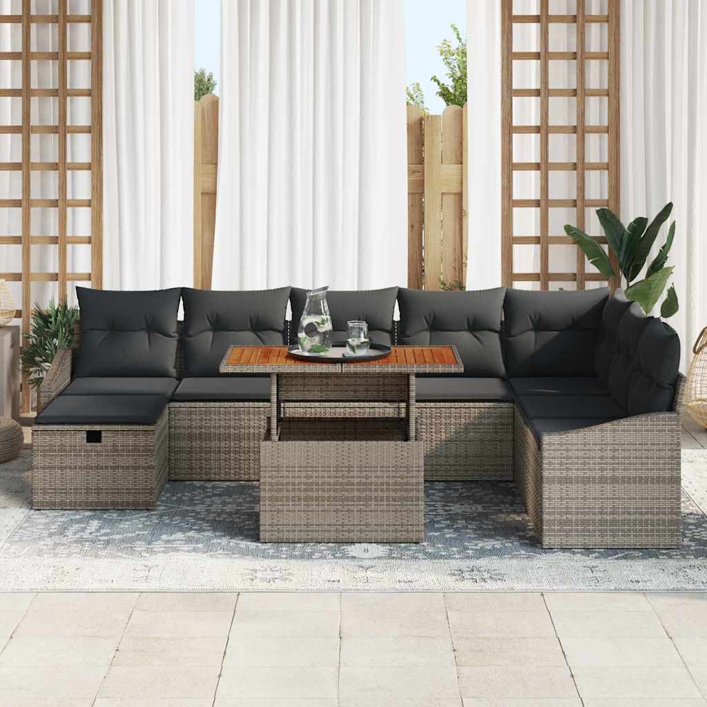 vidaXL Tuinbank Set met kussen met opslag 9 pcs Zwart poly rattan