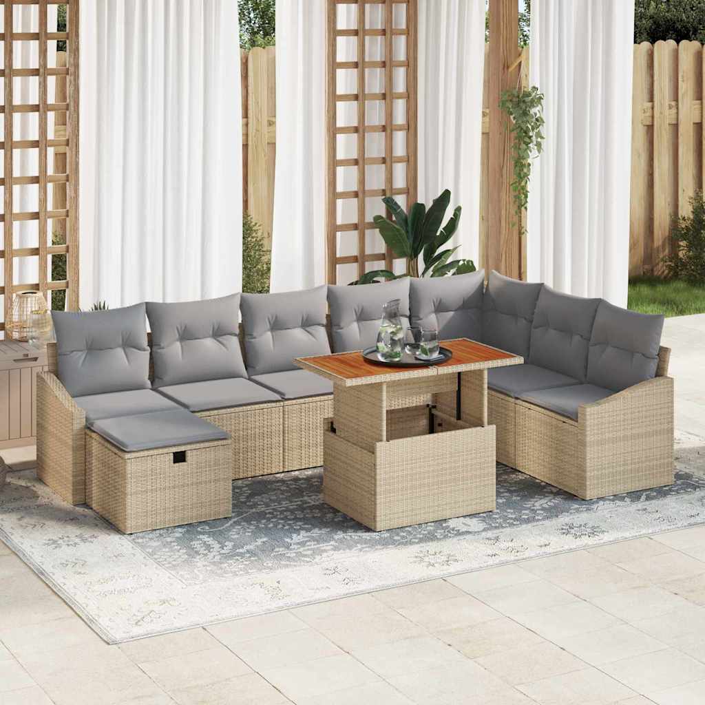 vidaXL Tuinbank Set met kussen met opslag 9 pcs Zwart poly rattan