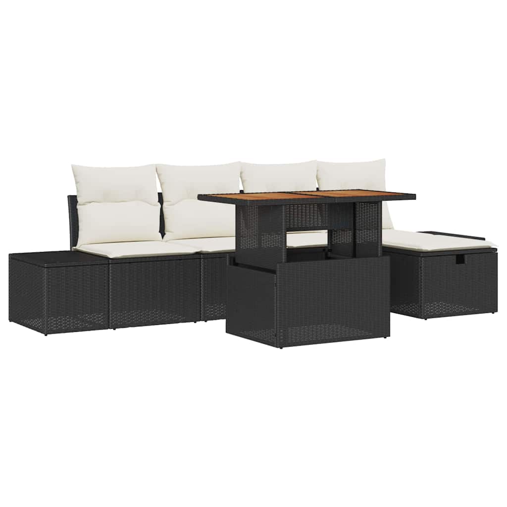 vidaXL Tuinbank Set met kussen met opslag 6 pcs Zwart poly rattan