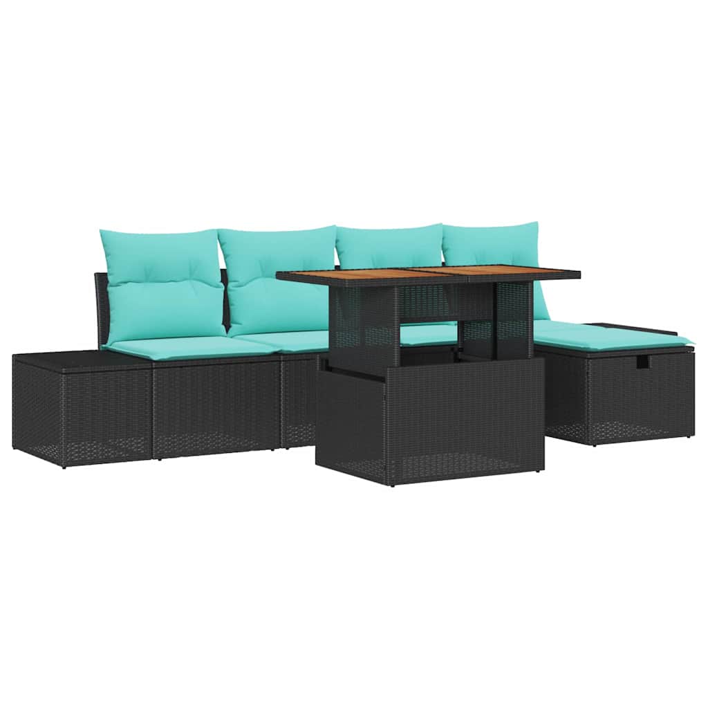 vidaXL Tuinbank Set met kussen met opslag 6 pcs Zwart poly rattan