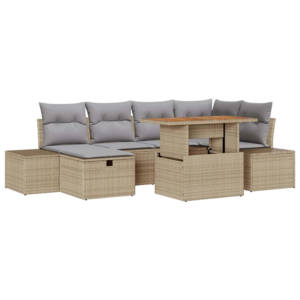 vidaXL Tuinbank Set met kussen met opslag 7 pcs Zwart poly rattan