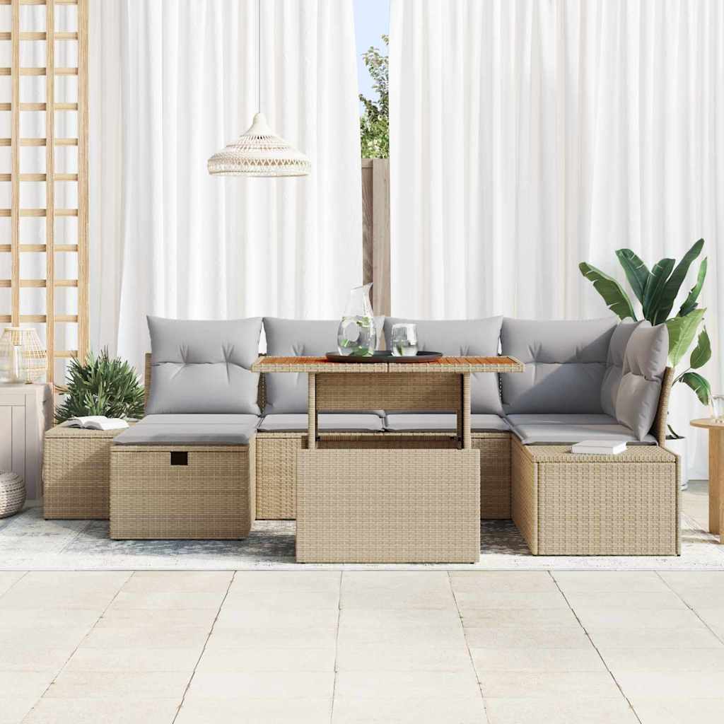 vidaXL Tuinbank Set met kussen met opslag 7 pcs Zwart poly rattan