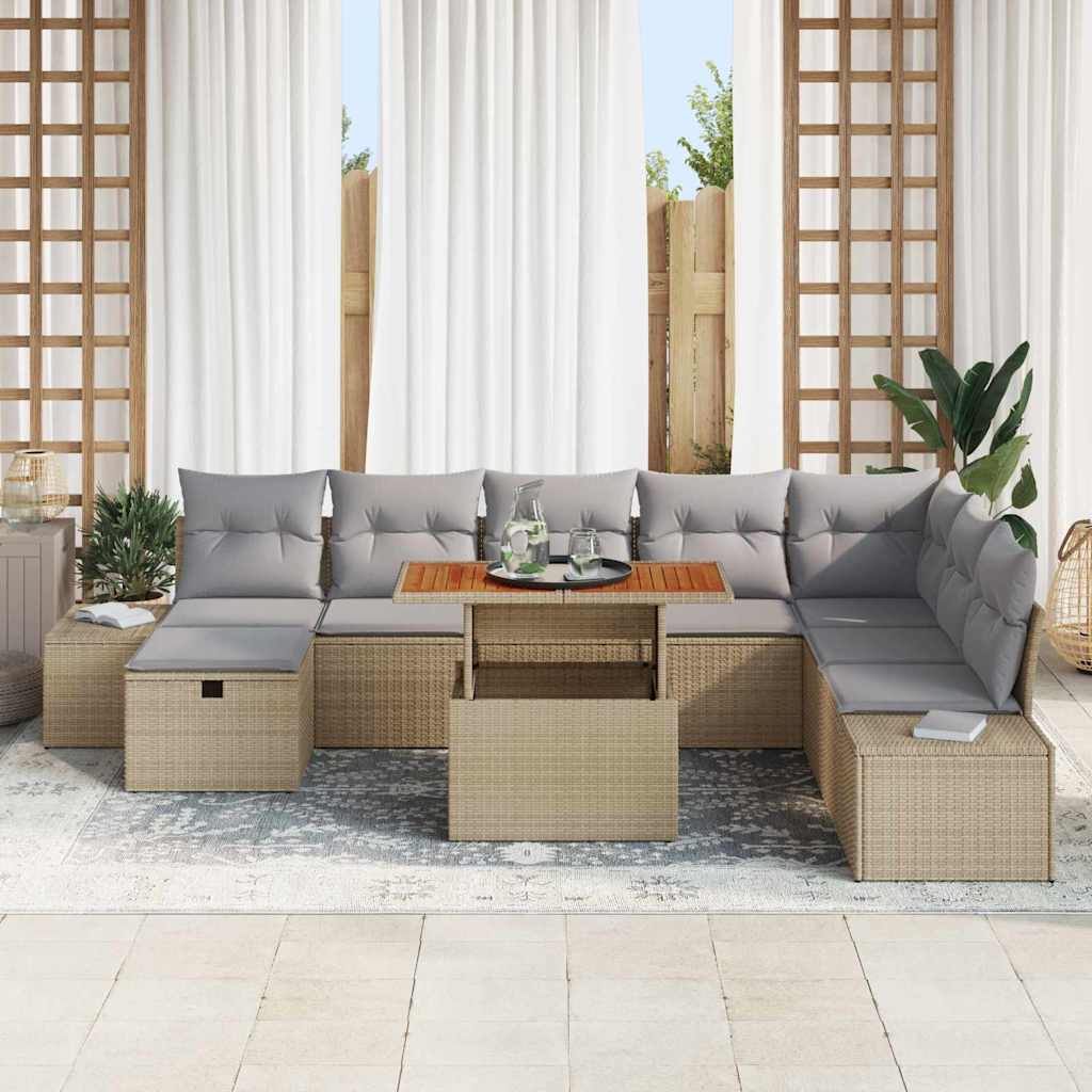 vidaXL Tuinbank Set met kussen met opslag 9 pcs Zwart poly rattan