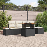vidaXL Tuinbank Set met kussen met opslag 6 pcs Zwart poly rattan
