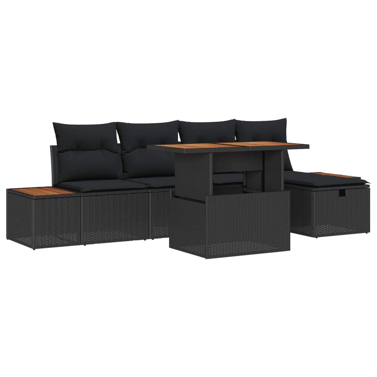 vidaXL Tuinbank Set met kussen met opslag 6 pcs Zwart poly rattan
