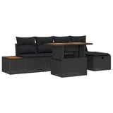 vidaXL Tuinbank Set met kussen met opslag 6 pcs Zwart poly rattan