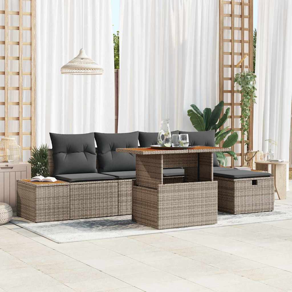 vidaXL Tuinbank Set met kussen met opslag 6 pcs Zwart poly rattan