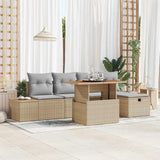 vidaXL Tuinbank Set met kussen met opslag 6 pcs Zwart poly rattan
