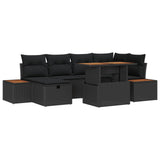 vidaXL Tuinbank Set met kussen met opslag 7 pcs Zwart poly rattan