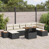 vidaXL Tuinbank Set met kussen met opslag 8 pcs Zwart poly rattan